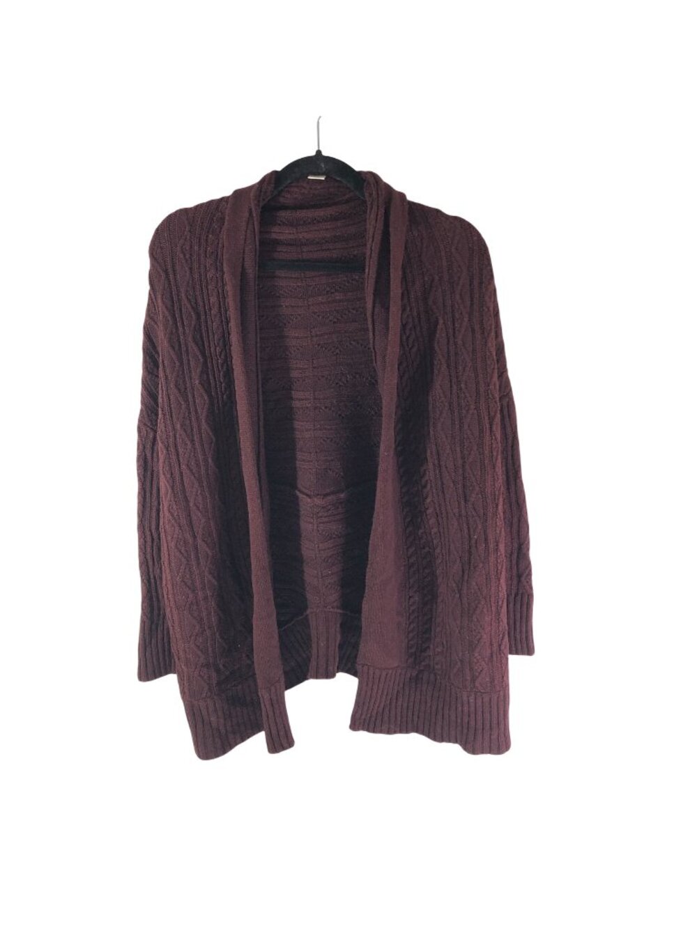 Max Studio Womens Cardigan Sweater Cable Knit Wool Alpaca Blend Burgundy M